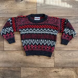 Vintage 80s Red Fair Isle Knit Crewneck Sweater